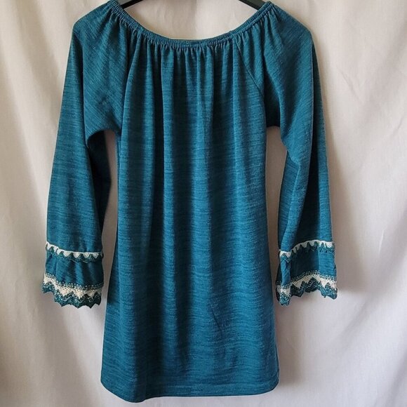 WinWin Top Double Lace teal turquoise Hippie Peasant bell slv Small Medium Y2k - Picture 2 of 8